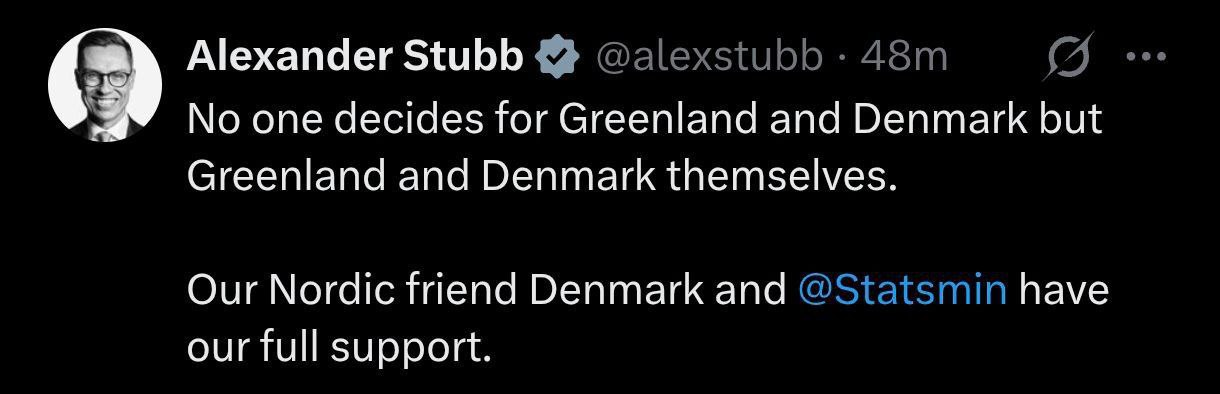 Гренландия является неотъемлемой частью Королевства Дания. Норвегия полностью солидарна с Королевством Дания, - заяви...