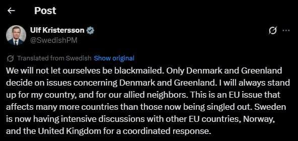 🇺🇸 🇪🇺 Трамп ввел пошлины в размере 10% против стран Европы, отправивших войска в Гренландию